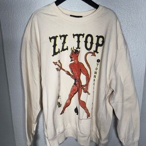 LL Top Cream Graphic Crewneck Sweatshirt with Red Devil Print